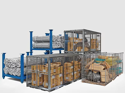 Sturdy Metal Storage Shelves with Mesh Doors Multiple Layers for Cardboard Boxes 3d model