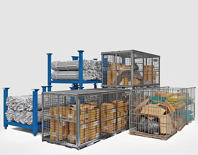 Sturdy Metal Storage Shelves with Mesh Doors Multiple Layers for Cardboard Boxes 3d model