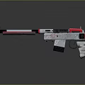 Futuristic Assault Rifle With Red Blue White Color And Sleek Barrel Grip Design