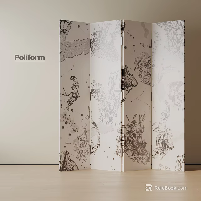 Poliform Decorative Room Divider with White Background and Black Hand-drawn Patterns 3d model