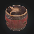 Traditional Red Wooden Drum With Leather Head And Metal Rivets