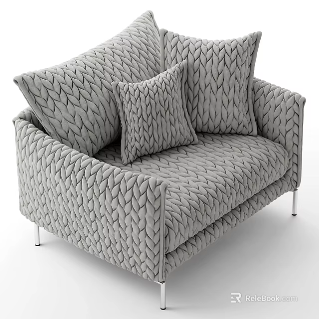 Modern Single Sofa With Gray Knitted Texture Decorative Pillows And Metal Legs 3d model 