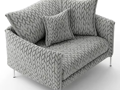 Modern Single Sofa With Gray Knitted Texture Decorative Pillows And Metal Legs 3d model