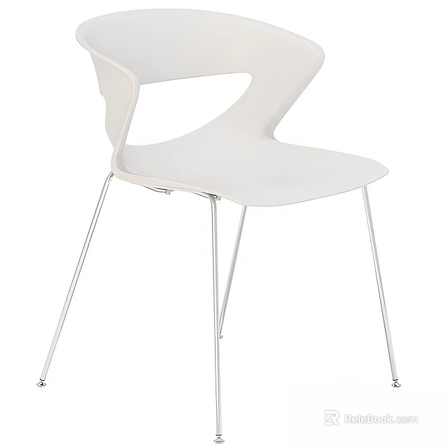 Modern White Chair With Sleek Chrome Metal Legs And Contemporary Hollow Back Design 3d model 