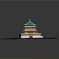 Traditional Chinese Multi story Tower With Green Roof Circular Lights And Night Illumination