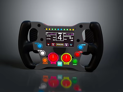 Car Steering Wheel With Colorful Buttons Digital Display And Carbon Fiber Design 3d model