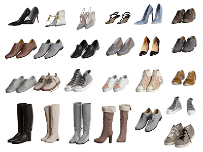 Trendy Different Types of Fashionable Shoes Including Heels Boots Sneakers And Flats 3d model
