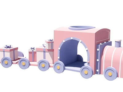 Cute Electric Toy Train with Pink Locomotive Gift Box Carriages and Blue Wheels 3d model