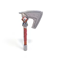 Silver Bladed Axe Weapon With Red Wrapped Handle And Decorative Gem