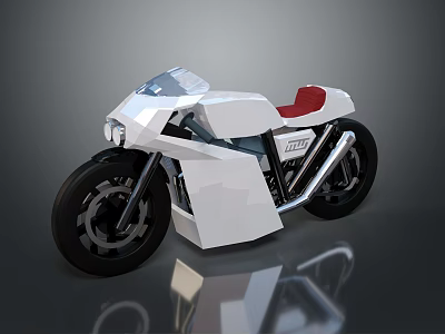 White Low Poly Style Modern Motorcycle With Red Seat And Black Wheels 3d model