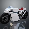White Low Poly Style Modern Motorcycle With Red Seat And Black Wheels