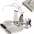 Minimalist Decorative Ornaments Set Featuring Vase Branches Aromatic Diffuser Candle Glass Tray and Book
