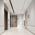 Modern Elevator Hallway Interior Design With Sleek Lines Ceiling Light Strips And Polished Floor Tiles 3d model