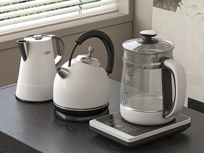 Modern White Daily Electrical Appliances With Glass Kettle And Sleek Design On Kitchen Counter 3d model
