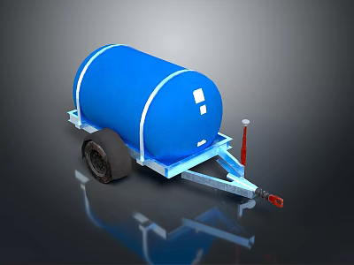 Blue Liquid Storage Tank Trailer With Metal Base And Rubber Wheels Structure 3d model