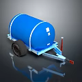 Blue Liquid Storage Tank Trailer With Metal Base And Rubber Wheels Structure 3d model