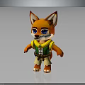 Cartoon Fox Character with Orange Fur Big Blue Eyes Wearing Green Yellow Outfit White Pants