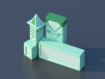 Light Green Geometric Decorative Ornament Set With Intricate Patterns And Hollow Details 3d model