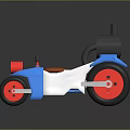 Colorful Toy Motorcycle Design With Blue White Red Body Red Wheels And Brown Seat