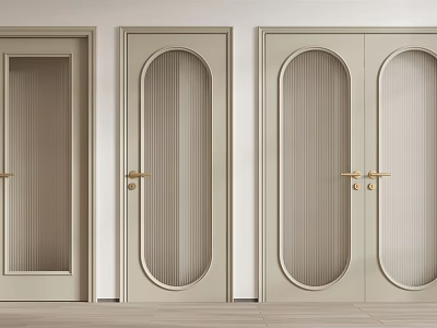 Modern Hinged Doors With Vertical Ribbed Glass And Golden Handles 3d model