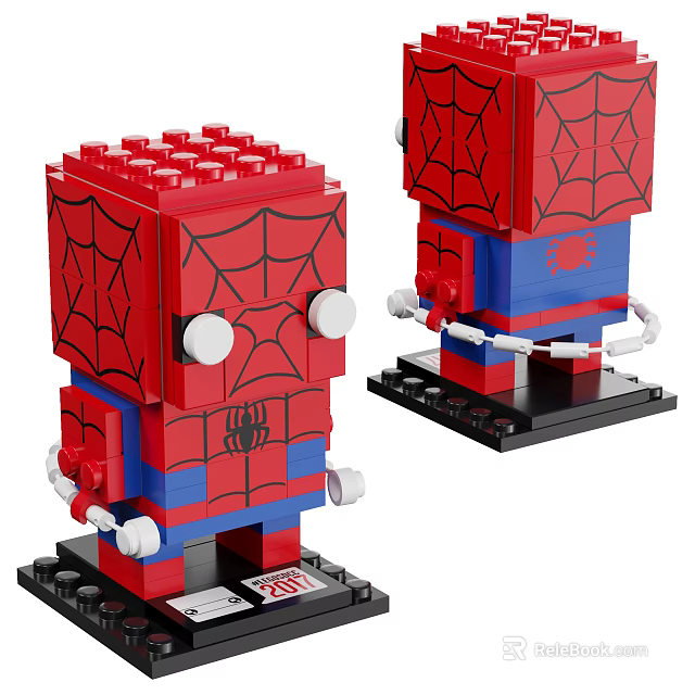 Building Blocks Spider Man Themed Figure With Red Blue Spider Web Pattern White Eyes And Base 3d model 