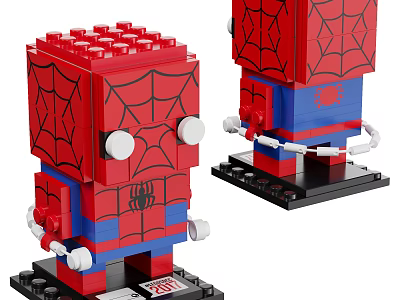 Building Blocks Spider Man Themed Figure With Red Blue Spider Web Pattern White Eyes And Base 3d model