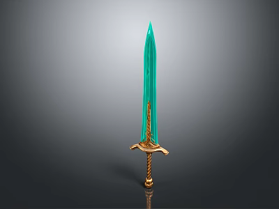 Ornate Teal Blade Sword with Golden Hilt and Intricate Decorative Design 3d model