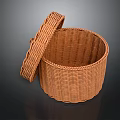 Handwoven Round Brown Wicker Basket With Open Lid And Storage Design