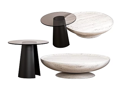 Modern Round Coffee Tables With Marble And Glass Tops And Black Metal Bases 3d model