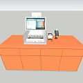 Modern Reception Desk With Orange Countertop POS Machine Screen Interface And Payment Devices