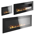 Wall Mounted Modern Black Fireplace With Glass Front And Burning Flames 3d model