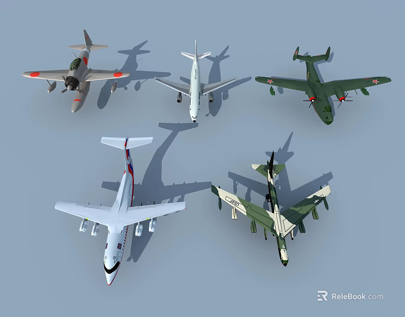 Multiple Fighter Jet Models in Various Colors on Light Blue Background 3d model 