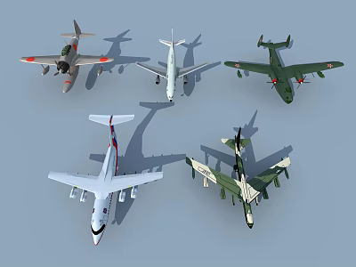 Multiple Fighter Jet Models in Various Colors on Light Blue Background 3d model