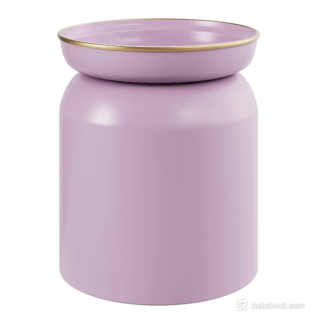 Purple Cylindrical Coffee Table With Gold Trim On Top Surface 3d model 