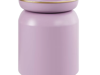 Purple Cylindrical Coffee Table With Gold Trim On Top Surface 3d model