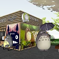 Life Story Cafe Exterior Featuring Wooden Structure Totoro Dolls Blue Bicycle Black Umbrella Trees Benches
