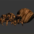 Realistic Detailed Wooden Textured Spiders Large And Small On Dark Background
