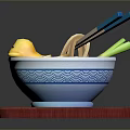 Ceramic White Bowl With Blue Patterns On Red Wooden Mat For Daily Household Use