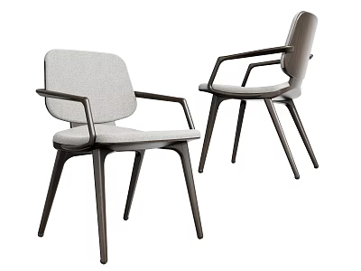 Modern Dining Chairs With Armrests Light Fabric Seats And Dark Wooden Legs 3d model