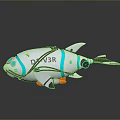 3D Model Of DEV3R Mechanical Fish With Blue Green Accents And Orange Details
