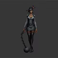 Game And Movie Female Character With Unique Purple Pink Hairstyle Blue Dress Holding Chain Ball
