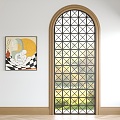 European-style floor-to-ceiling window arched window glass partition abstract decorative painting European-style skirting line 3d model