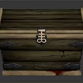 Wooden Treasure Chest With Metal Lock And Red Liquid Decorative Accents