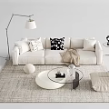 Modern Sofa and Coffee Table Set with Pillows Floor Lamp Armchair Ottoman and Rug