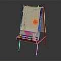 Easel with Musical Instrument Painting and Art Supplies Including Paint Brushes