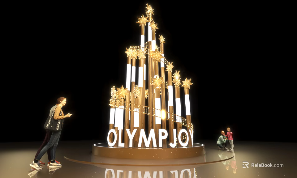 OLYMPJOY Tree Shaped Decorative Structure With Illuminated Lights And Visitors 3d model
