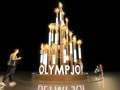 OLYMPJOY Tree Shaped Decorative Structure With Illuminated Lights And Visitors 3d model