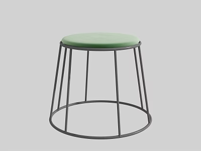 Modern Round Green Cushioned Stool With Metal Frame Structure Design 3d model