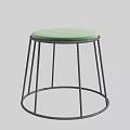 Modern Round Green Cushioned Stool With Metal Frame Structure Design