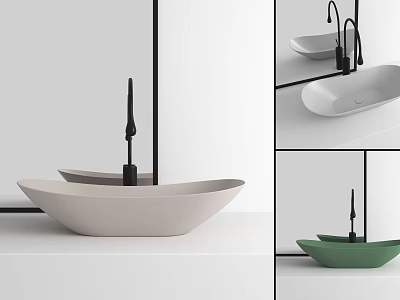 Modern Above Counter Washbasin Designs With Black Faucet In Beige White Green 3d model